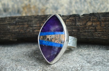 Amethyst Sens – srebrny mozaikowy pierścień z ametystem